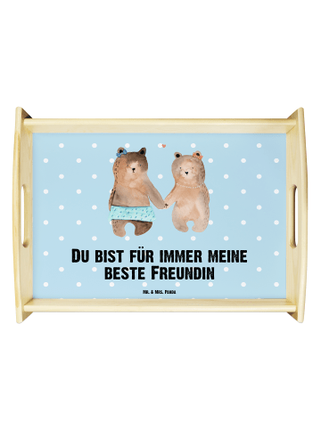 Mr. & Mrs. Panda Holz Tablett Bär Freundin mit Spruch in Blau Pastell