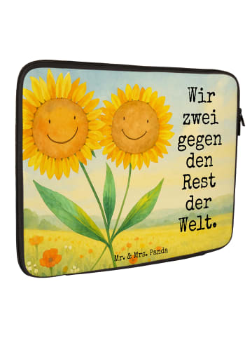 Mr. & Mrs. Panda Laptop Hülle Blume Sonnenblume Design mit Spruch in Weiß