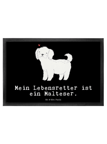 Mr. & Mrs. Panda Fußmatte Malteser Lebensretter mit Spruch in Schwarz