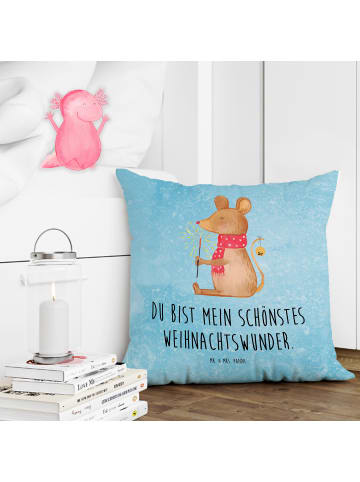 Mr. & Mrs. Panda Deko Kissen Maus Weihnachten mit Spruch in Eisblau