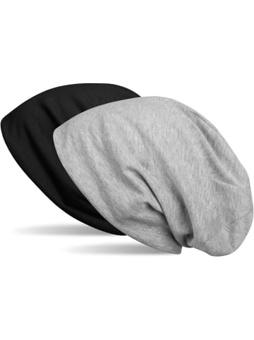 styleBREAKER Wende Beanie Mütze in Schwarz / Grau meliert