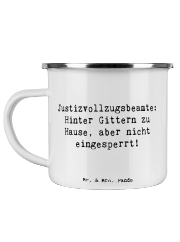 Mr. & Mrs. Panda Camping Emaille Tasse Spruch Justizvollzugsbeam... in Weiß