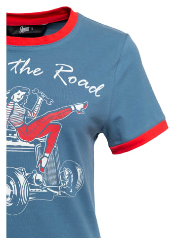 Queen Kerosin Queen Kerosin Vintage Contrast T-Shirt Queen of the Road in blau