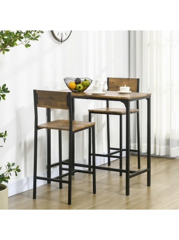 HOMCOM Bartisch Set-L89 x B45 x H87 cm, L39 x B45 x H95 cm-Rustikal-Braun