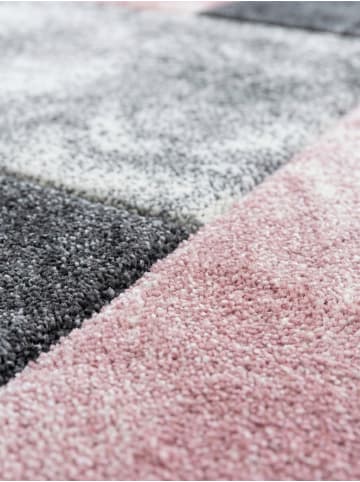 KADIMA DESIGN Teppich Kurzflor Waschbar Karo LATEMAR Strapazierfähig OEKO-TEX in Pink