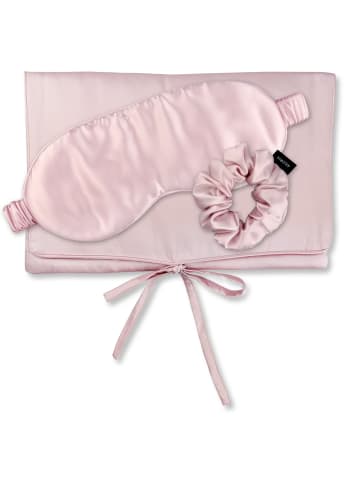 Ailoria TRAVEL SET BEAUTY M tasche, schlafmaske & scrunchie m aus seide in rosa