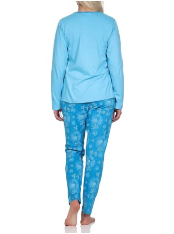 NORMANN Verspielte Pyjama lang Schlafanzug floralem Muster - 75116 in hellblau