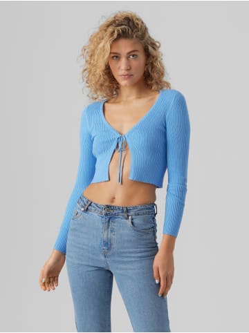 Vero Moda Gerippte Strickjacke Langarm mit Schleife VMGLORY in Babyblau