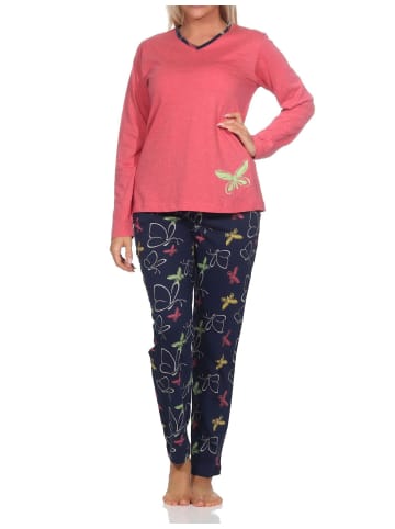 NORMANN Langarm Schlafanzug Pyjama Schmetterling Motiv - 84759 in rot
