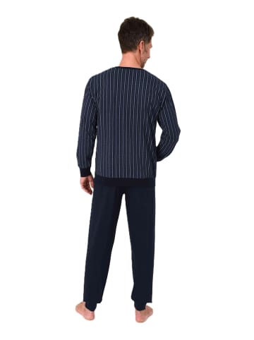 NORMANN Langarm Schlafanzug Pyjama Bündchen Minimalprint in navy