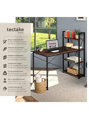 tectake Computer-Schreibtisch Hershey 122 x 61 x 120 cm, Industrial Holz dunkel, rustika