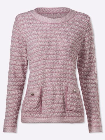 Sieh an! Rundhals-Pullover in mauve-ecru-gemustert