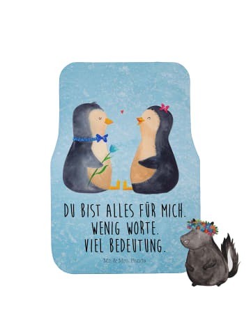 Mr. & Mrs. Panda Fahrer Autofußmatte Pinguin Pärchen mit Spruch in Eisblau