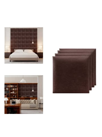 Yalion 4er-Set Wandkissen aus Stoff 30x30cm 3D Gepolsterte Wandpaneele in Dunkelbraun