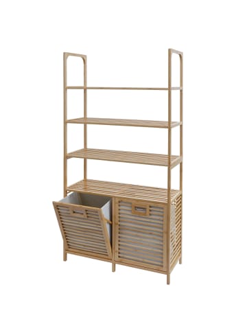MCW Bambus Badezimmerschrank N83, Natur, Korb hellgrau