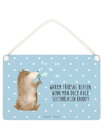 Mr. & Mrs. Panda Holzschild Bär Seifenblasen mit Spruch in Blau Pastell