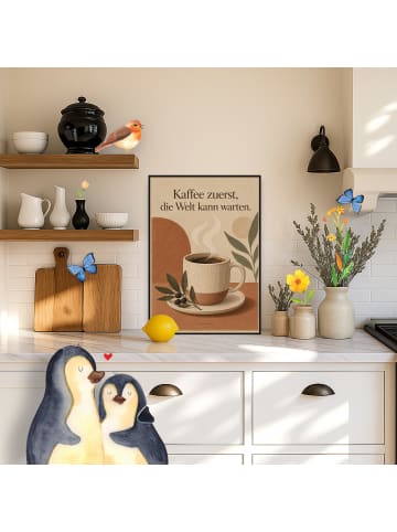 Mr. & Mrs. Panda Wandbild Kaffee gemütlich Design mit Spruch in Weiß