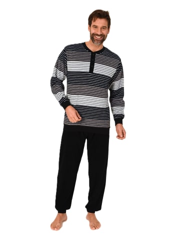 NORMANN Langarm Schlafanzug Frottee Stretch Pyjama Bündchen - 86799 in grau
