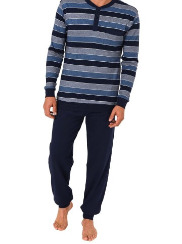 NORMANN Schlafanzug Bündchen Kuschel interlock - 81509 in marine