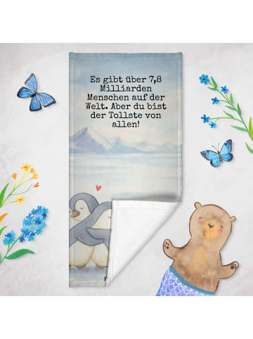 Mr. & Mrs. Panda Badehandtuch Pinguine Kuscheln Design mit Spruch in Grau Pastell