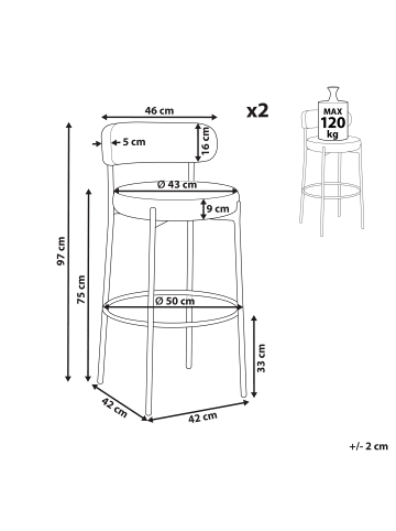 Beliani 2-tlg Barhocker ALLISON in Beige/Schwarz