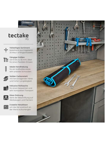 tectake Maul-Ringschlüsselsatz  inklusive Rolltasche mit Ösen, schwarz/blau