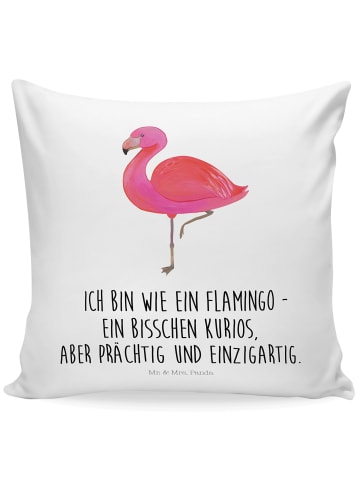 Mr. & Mrs. Panda Sofa Kissen Flamingo Classic mit Spruch in Weiß