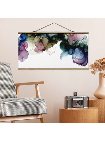 WALLART Stoffbild mit Posterleisten - Blumenbogen mit Gold in Blau