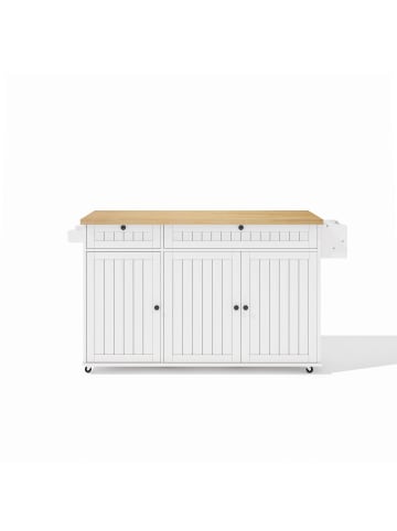 ABRIHOME Kücheninsel mit klappbarer Arbeitsplatte in Weiß - 137 x 89.5 x 45 cm