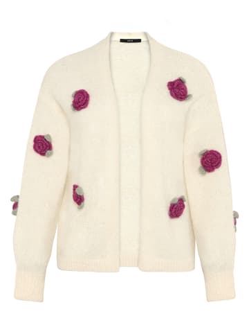 Zero  Strickjacke mit bunten 3D Blumen in Patch Cream/Pink
