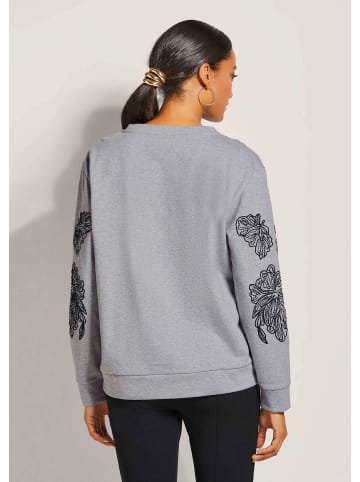MADELEINE Besticktes Sweatshirt mit Glanzeffekt in graumelange / schwarz