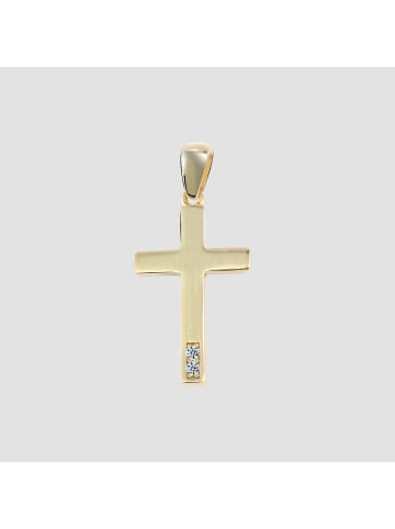 Adeliás Damen Anhänger – Kreuz Kreuzanhänger aus 375 Gold mit Zirkonia in gold