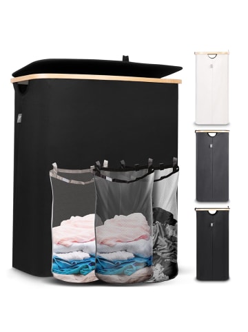 HENNEZ Wäschekorb Adrian 150l schwarz mit 3 Wäschesäcken Schwarz