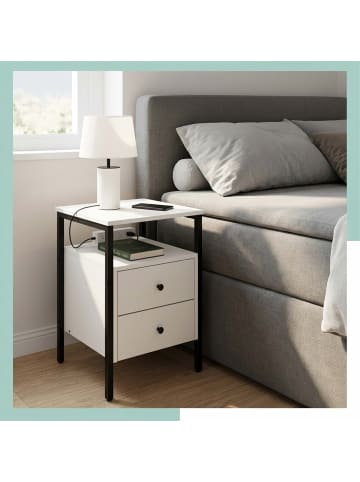 relaxdays Nachttisch in Weiß/ Schwarz - (B)40 x (H)61 x (T)40 cm