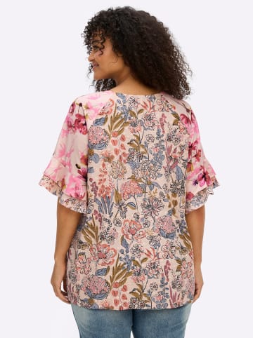 sheego by Joe Browns 3/4-Arm-Bluse in apricot-fuchsia-gemustert