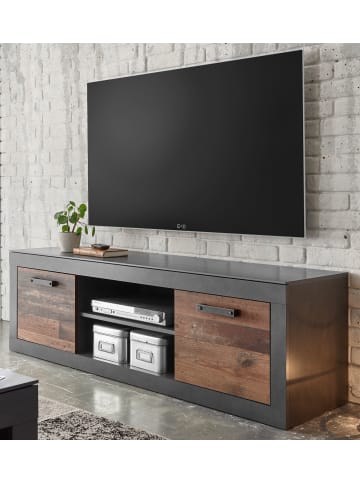 Furn.Design TV-Lowboard in Old Used Wood Shabby Design mit Matera grau, TV-Unterteil 153 cm
