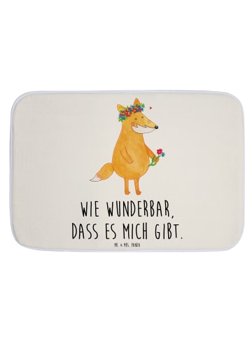 Mr. & Mrs. Panda Badteppich Fuchs Blumen mit Spruch in Weiß