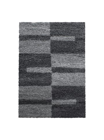 KADIMA DESIGN Teppich Hochflor Shaggy Karo Design Polypropylen Wohnzimmer in Grau