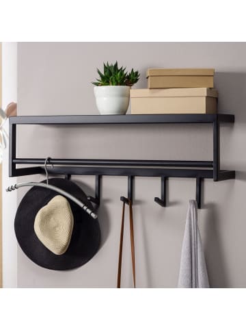 KADIMA DESIGN Wandgarderobe aus lackiertem Stahl, Schwarz, 5 Haken, Kleiderstange