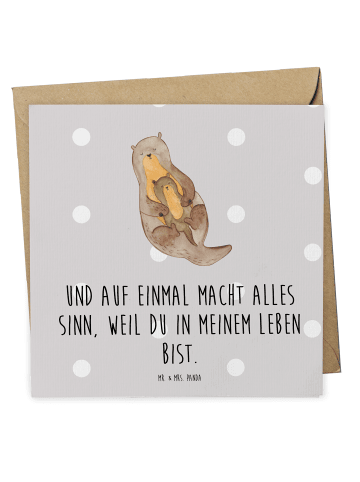 Mr. & Mrs. Panda Einladungskarte Otter Kind mit Spruch in Grau Pastell