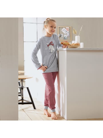 Erwin Müller Single-Jersey Kinder-Schlafanzug in grau meliert/rot