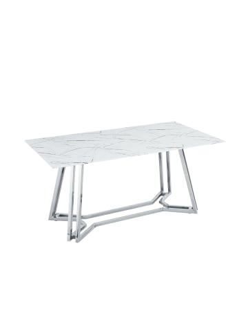 SalesFever Esstisch modern 160x90 cm mit Marmoroptik und Metallgestell in Weiß