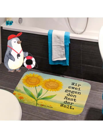 Mr. & Mrs. Panda Badteppich Blume Sonnenblume Design mit Spruch in Weiß
