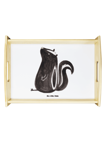 Mr. & Mrs. Panda tablett holz Stinktier Sitzen ohne Spruch in Weiß