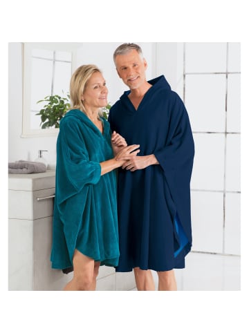 Erwin Müller Velours-Frottier Unisex-Poncho kurz mit Kapuze in marine