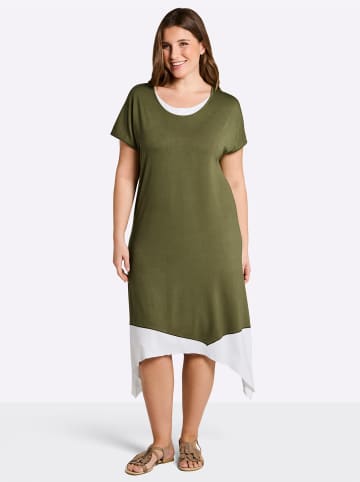 sheego Jersey-Kleid in oliv-weiß