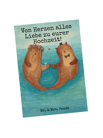 Mr. & Mrs. Panda Ansichtskarte Hochzeit Otter Design mit Spruch in Weiß
