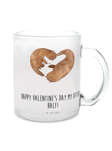 Mr. & Mrs. Panda Teeglas Otter Valentine mit Spruch in Transparent