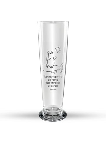 Mr. & Mrs. Panda Bierglas Pinguin Surfer mit Spruch in Transparent