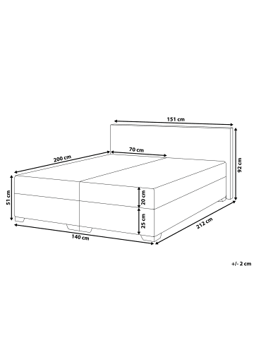 Beliani Doppelbett PRESIDENT in Weiß/Silber - (W) 151 x (H) 92 x (L) 212 cm